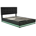 Letto a piattaforma imbottito trapuntato con sistema di stoccaggio idraulico, letto contenitore in PU Queen Size con luci a LED e caricatore USB, nero