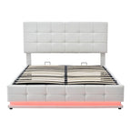 Letto a piattaforma imbottito trapuntato con sistema di stoccaggio idraulico, letto contenitore in PU Queen Size con luci a LED e caricatore USB, nero