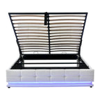 Letto a piattaforma imbottito trapuntato con sistema di stoccaggio idraulico, letto contenitore in PU Queen Size con luci a LED e caricatore USB, nero