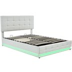 Letto a piattaforma imbottito trapuntato con sistema di stoccaggio idraulico, letto contenitore in PU Queen Size con luci a LED e caricatore USB, nero