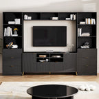 U-Can 4-Piece Entertainment Wall Unit with 13 shelves,8 Drawers and 2 Cabinets, Multifunctional TV Stand Media Storage Cabinet w