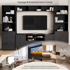 U-Can 4-Piece Entertainment Wall Unit with 13 shelves,8 Drawers and 2 Cabinets, Multifunctional TV Stand Media Storage Cabinet w