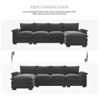 [VIDEO provided][New]118*55 Modern L-shaped Chenille Cloud Sofa with Double Seat Cushions,5-seat Upholstered Indoor Furniture,S