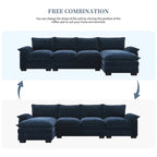 [VIDEO provided][New]118*55 Modern L-shaped Chenille Cloud Sofa with Double Seat Cushions,5-seat Upholstered Indoor Furniture,S