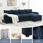 [VIDEO provided][New]118*55 Modern L-shaped Chenille Cloud Sofa with Double Seat Cushions,5-seat Upholstered Indoor Furniture,S