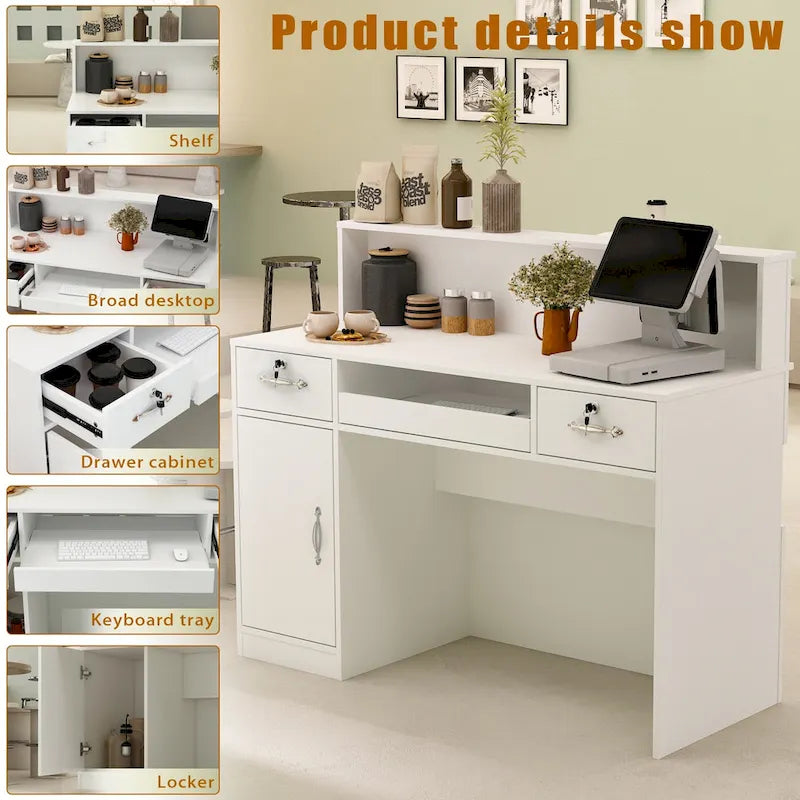 Modern Reception Desk Front Counter Table w/ Decor Light by Timechee