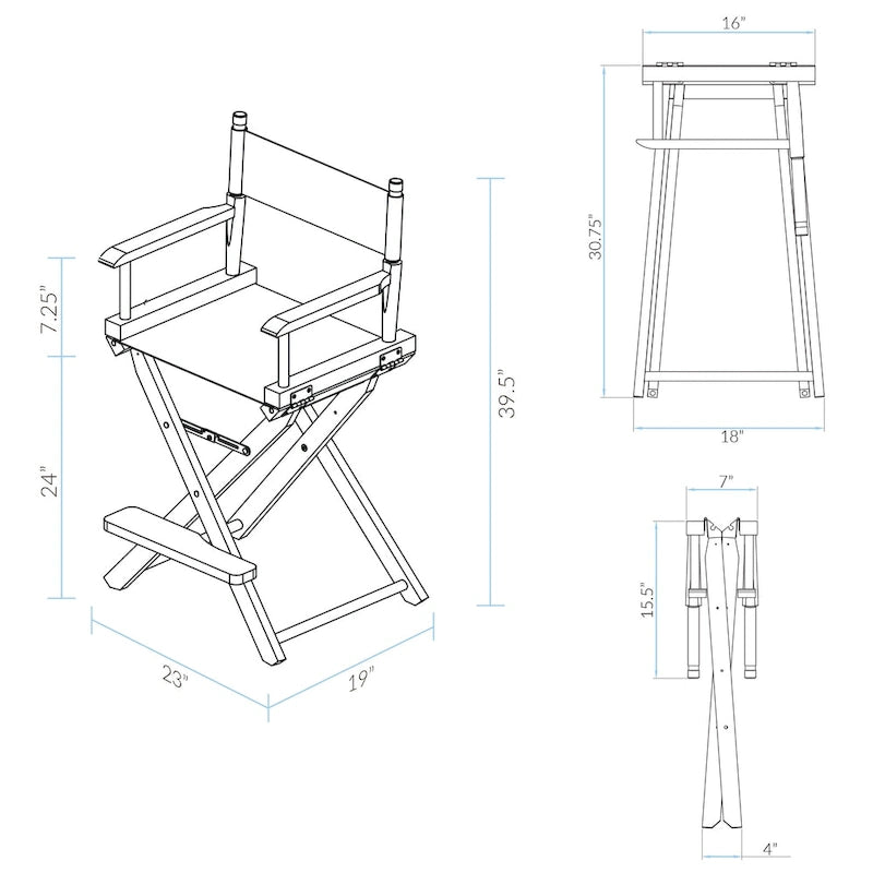 24 Director's Chair White Frame-Teal Cabana - 23W x 19D x 39.5H