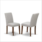 East West Furniture Dining Table Set- a Round Dining Table and Doeskin Parson Chairs, Antique Walnut (Pieces Option)