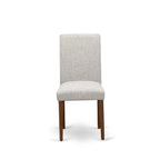 East West Furniture Dining Table Set- a Round Dining Table and Doeskin Parson Chairs, Antique Walnut (Pieces Option)