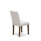 East West Furniture Dining Table Set- a Round Dining Table and Doeskin Parson Chairs, Antique Walnut (Pieces Option)