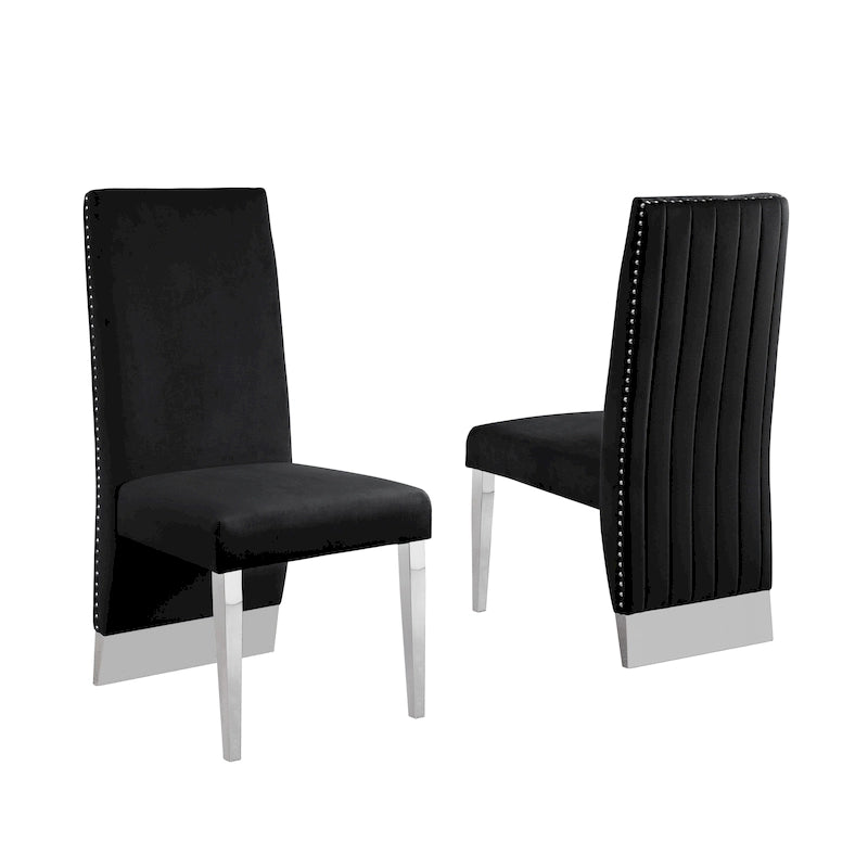 Best Quality Furniture Dining Chair includes Pleated Back, Nailhead-Trimmed, Chrome-Legged Chair (Set of 2)