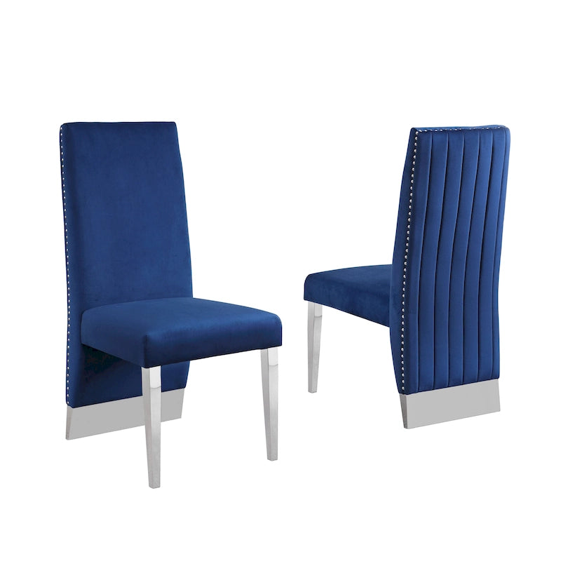 Sedia da pranzo di alta qualità con schienale a pieghe, finiture con borchie e gambe cromate (set da 2)