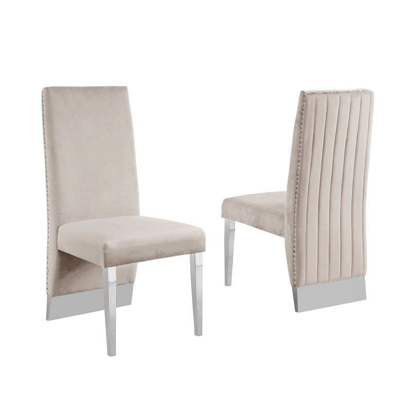 Sedia da pranzo di alta qualità con schienale a pieghe, finiture con borchie e gambe cromate (set da 2)