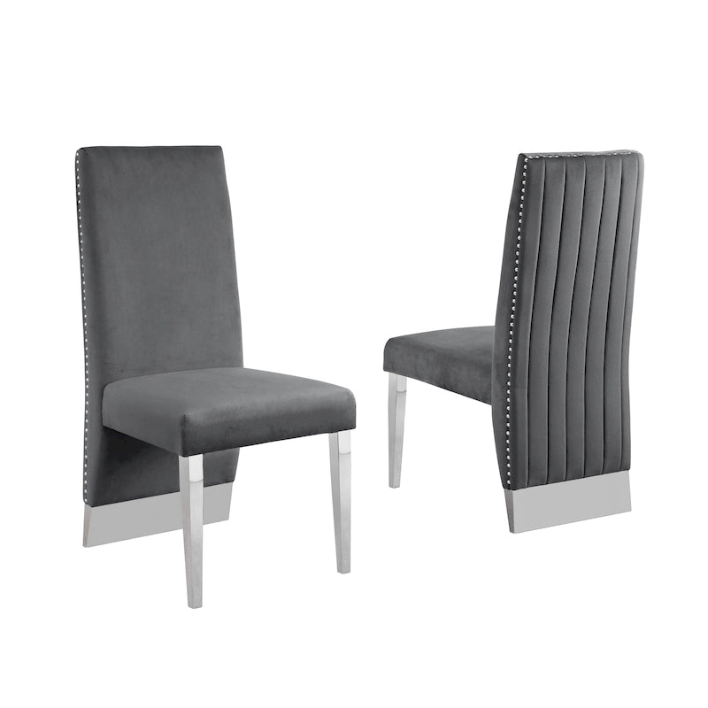 Sedia da pranzo di alta qualità con schienale a pieghe, finiture con borchie e gambe cromate (set da 2)