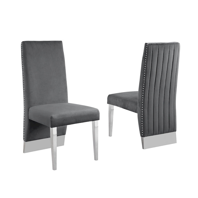 Best Quality Furniture Dining Chair includes Pleated Back, Nailhead-Trimmed, Chrome-Legged Chair (Set of 2)