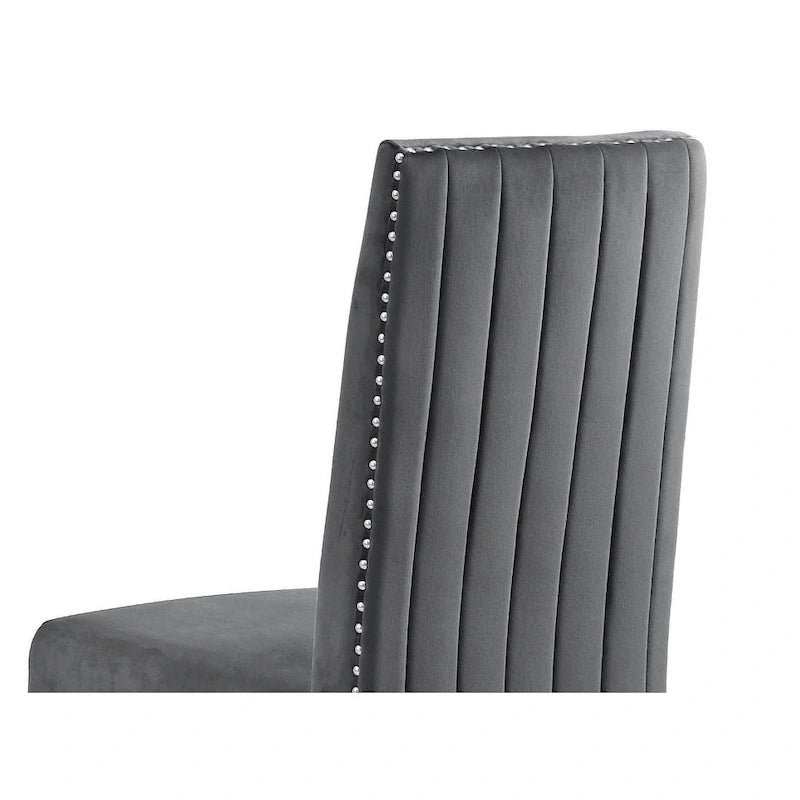 Best Quality Furniture Dining Chair includes Pleated Back, Nailhead-Trimmed, Chrome-Legged Chair (Set of 2)