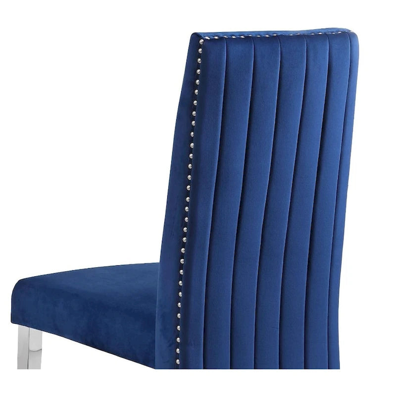 Best Quality Furniture Dining Chair includes Pleated Back, Nailhead-Trimmed, Chrome-Legged Chair (Set of 2)