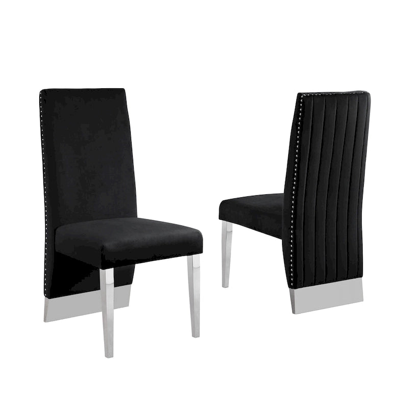Best Quality Furniture Dining Chair includes Pleated Back, Nailhead-Trimmed, Chrome-Legged Chair (Set of 2)