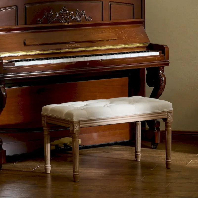 Panca imbottita CO-Z in stile vintage francese con struttura intagliata in legno massiccio