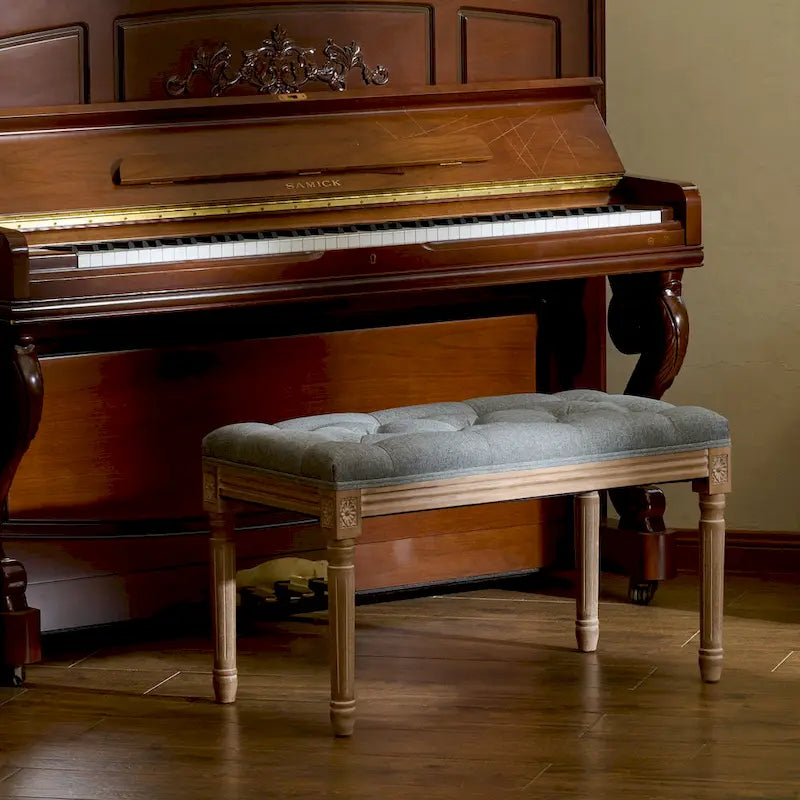 CO-Z French Vintage Upholstered Bench with Carved Solid Wood Frame