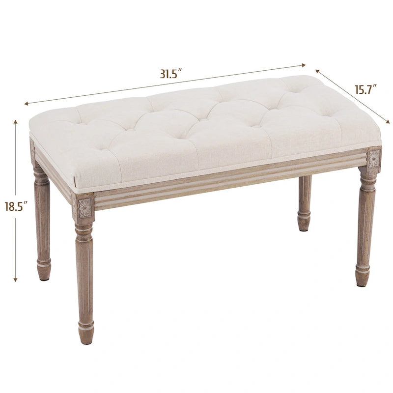 Panca imbottita CO-Z in stile vintage francese con struttura intagliata in legno massiccio