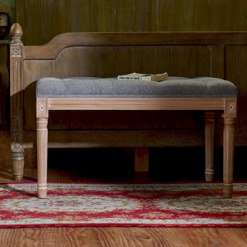 Panca imbottita CO-Z in stile vintage francese con struttura intagliata in legno massiccio