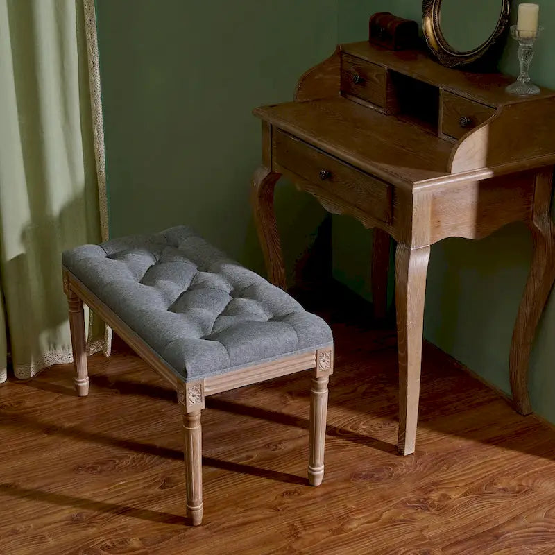 Panca imbottita CO-Z in stile vintage francese con struttura intagliata in legno massiccio