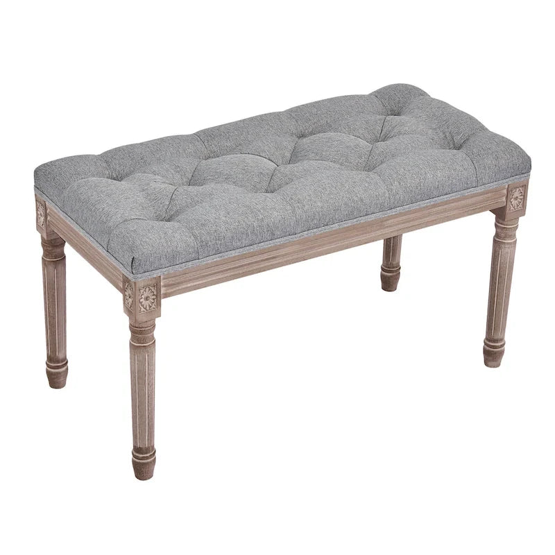 Panca imbottita CO-Z in stile vintage francese con struttura intagliata in legno massiccio