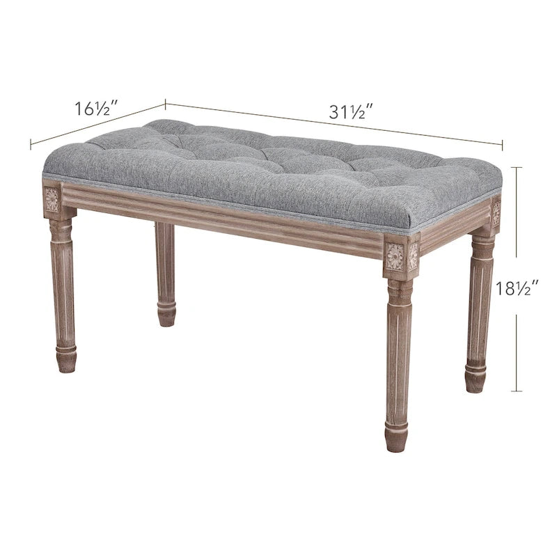 Panca imbottita CO-Z in stile vintage francese con struttura intagliata in legno massiccio
