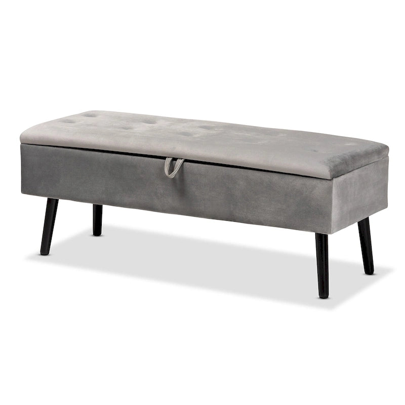 Caine Modern and Contemporary Velvet Wood Storage Bench