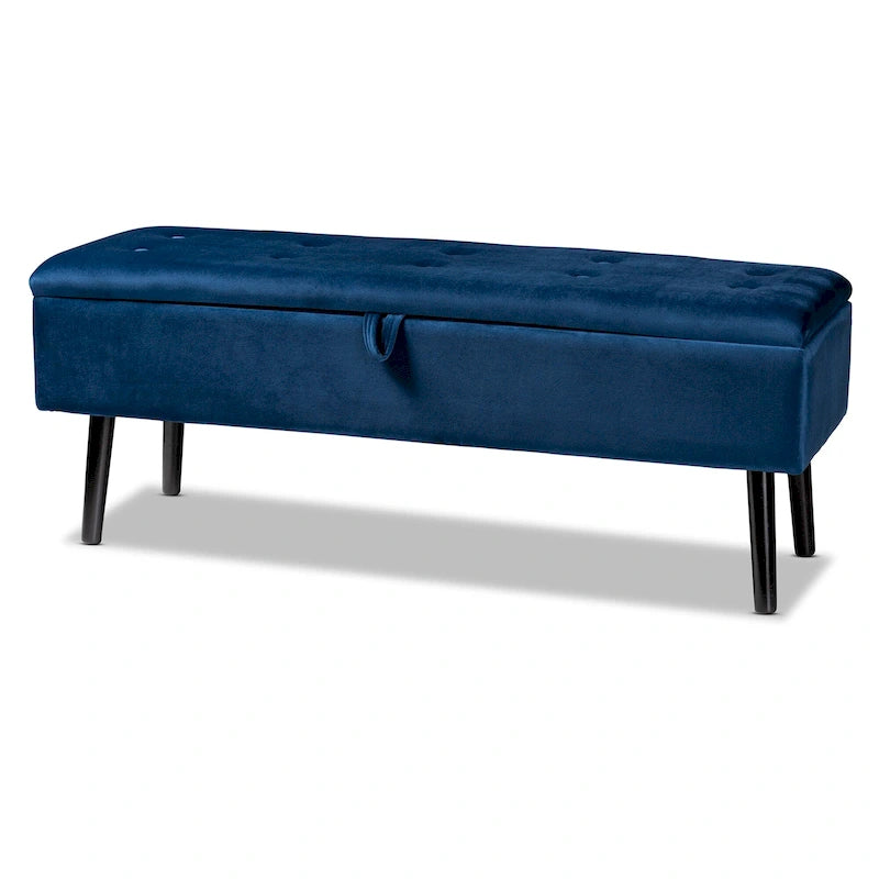 Caine Modern and Contemporary Velvet Wood Storage Bench