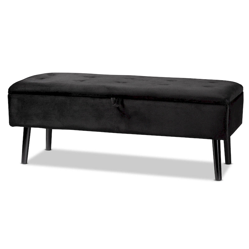 Caine Modern and Contemporary Velvet Wood Storage Bench