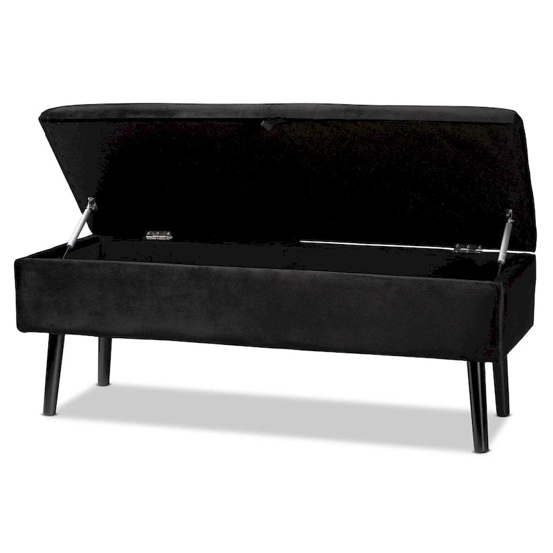Caine Modern and Contemporary Velvet Wood Storage Bench