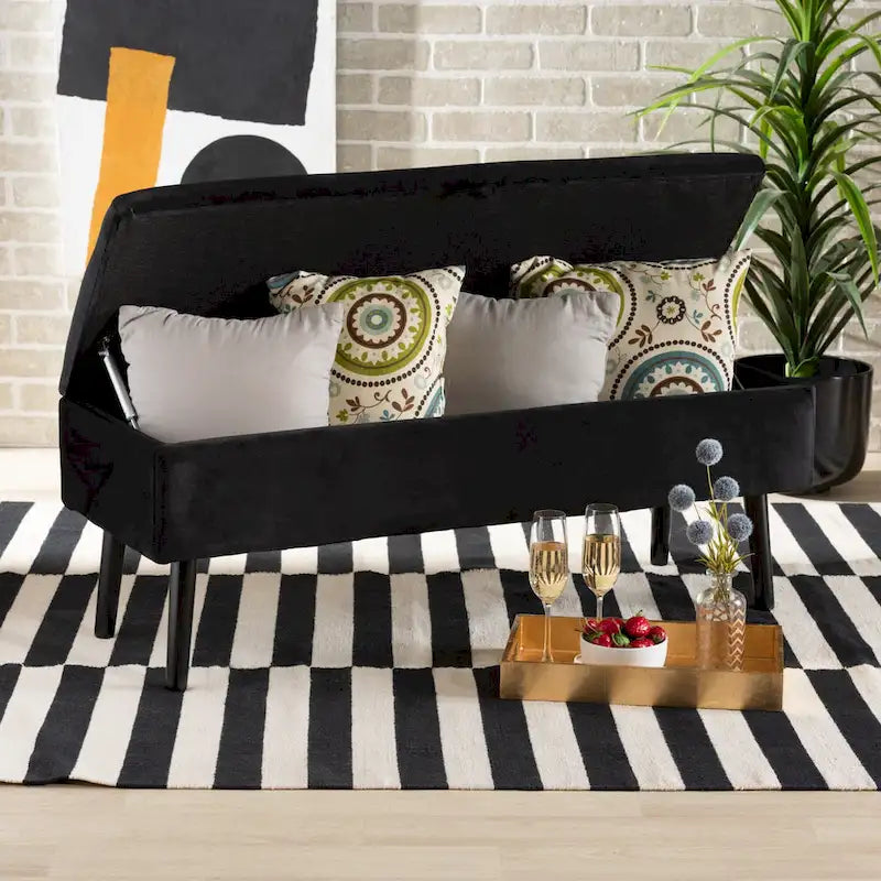 Caine Modern and Contemporary Velvet Wood Storage Bench