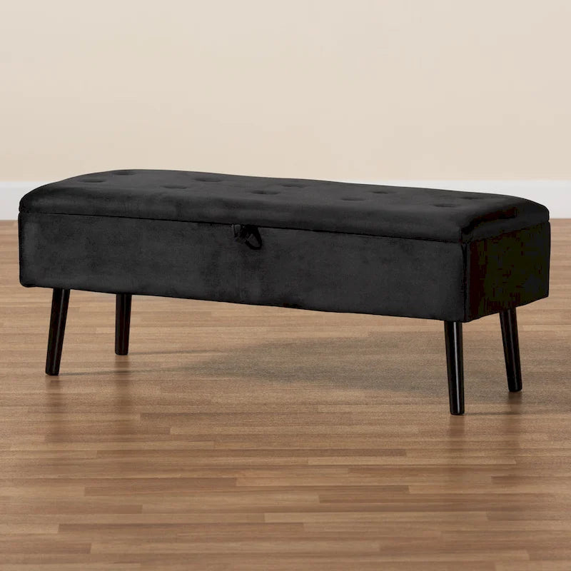 Caine Modern and Contemporary Velvet Wood Storage Bench