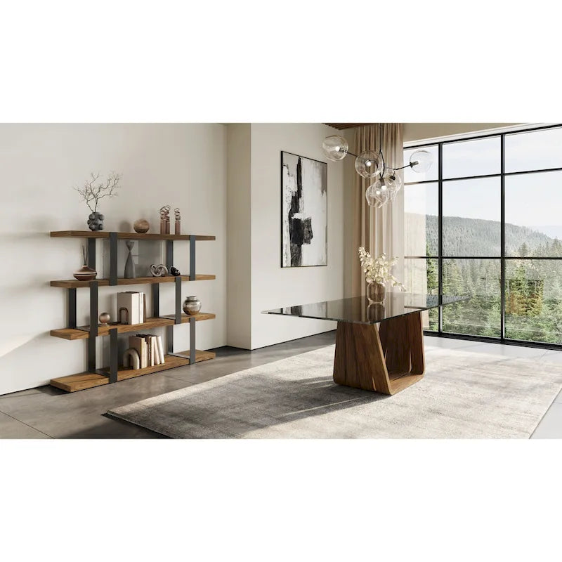 Modrest Brewer Modern Walnut & Black Bookshelf