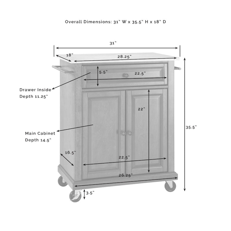Crosley Portable Granite Top Kitchen Cart - 31W x 18D x 35.5H