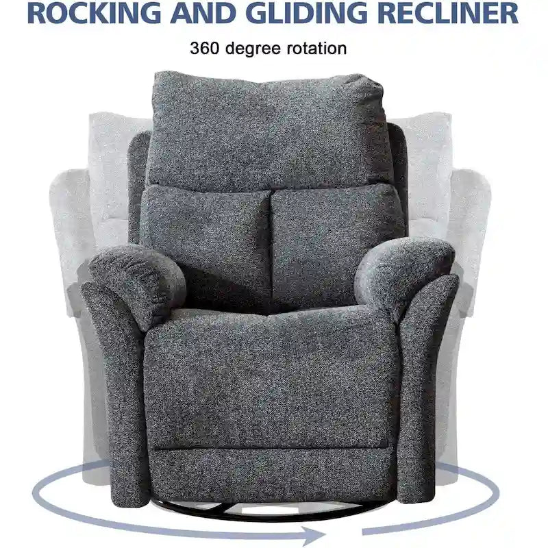 Fabric Overstuffed Swivel Rocker Manual Recliner Chair