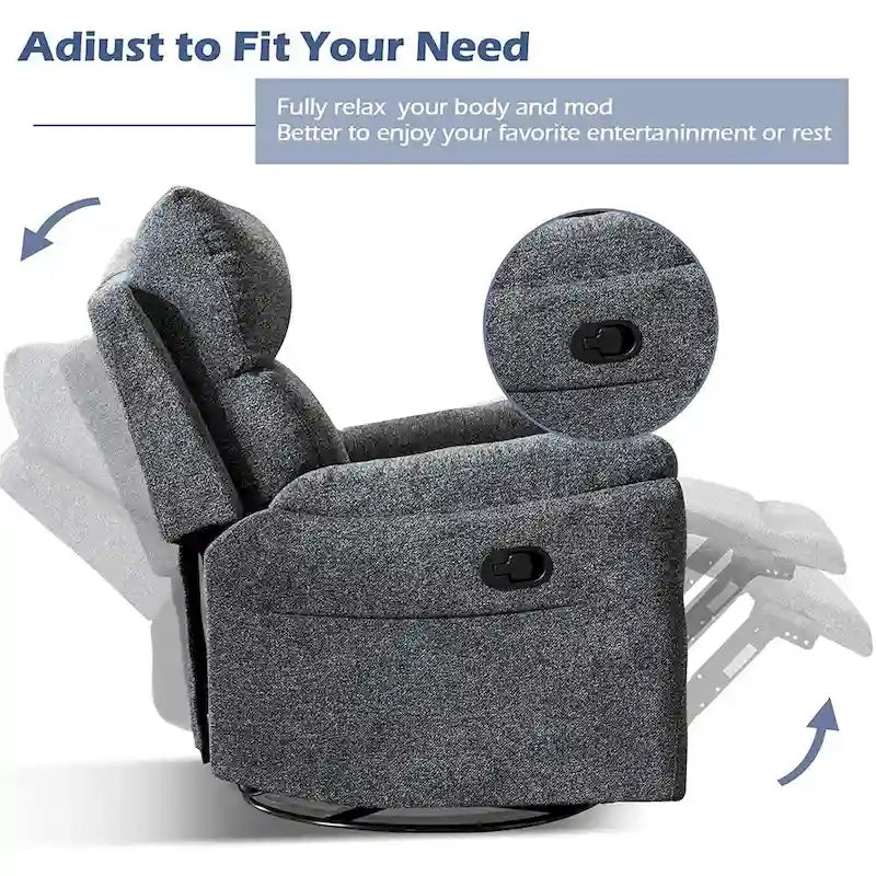 Fabric Overstuffed Swivel Rocker Manual Recliner Chair