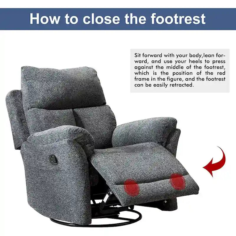 Fabric Overstuffed Swivel Rocker Manual Recliner Chair