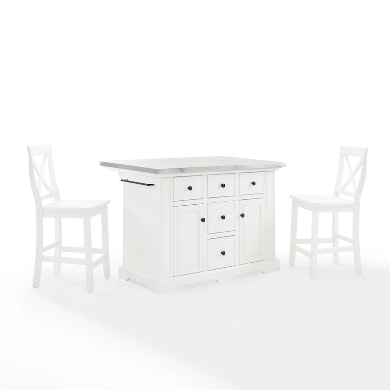 Crosley Julia Stainless Steel Top Island W/X-Back Stools - 50 W x60 D x41 H