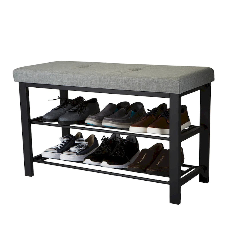 Panca da Ingresso Semplice con Scarpiera, Grigia - 81x 32x 46 cm