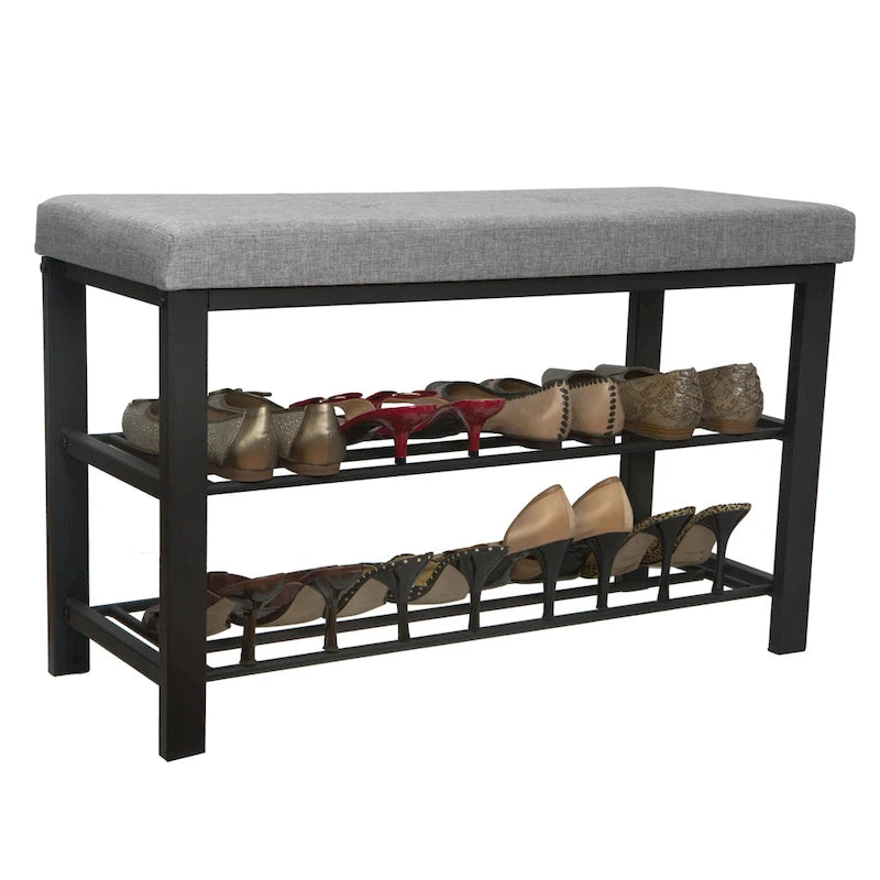 Panca da Ingresso Semplice con Scarpiera, Grigia - 81x 32x 46 cm
