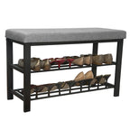 Panca da Ingresso Semplice con Scarpiera, Grigia - 81x 32x 46 cm