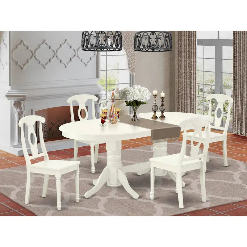 East West Furniture Dining Set- an Oval Dining Table and Kitchen Chairs, Linen White(Pieces Options)