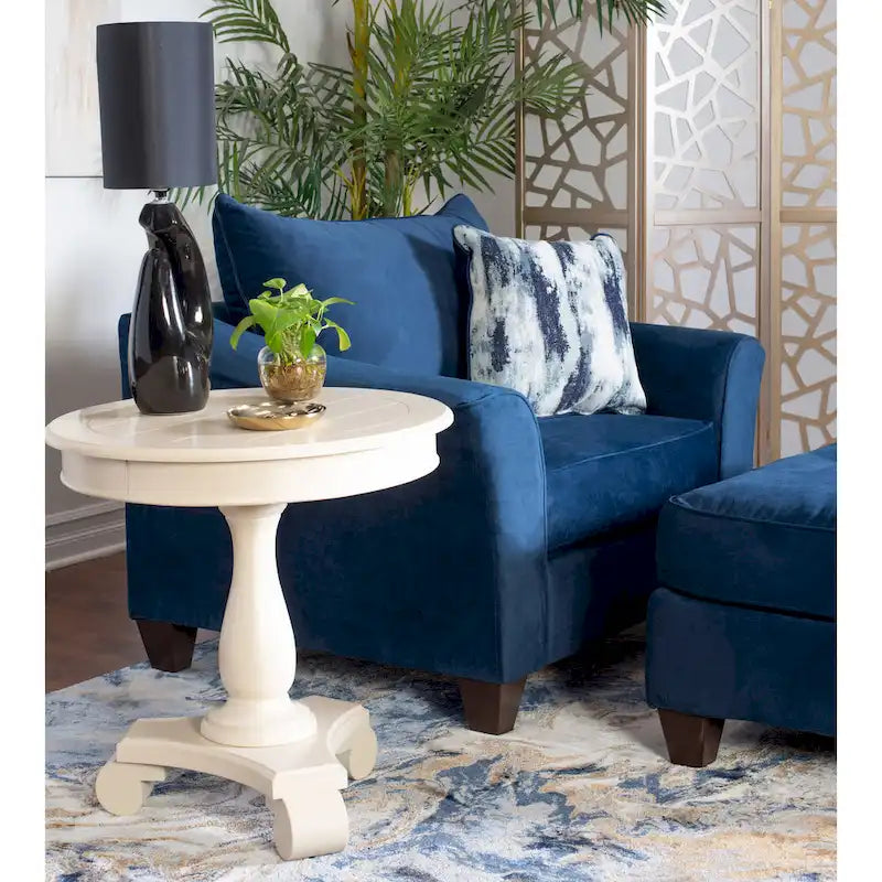 Set Sedia/Pouf in Tessuto con Schienale a Cuscino Blu Navy Roundhill Furniture Camero