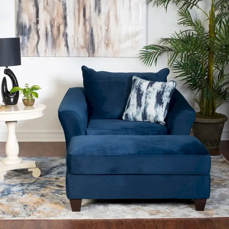 Set Sedia/Pouf in Tessuto con Schienale a Cuscino Blu Navy Roundhill Furniture Camero