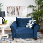 Set Sedia/Pouf in Tessuto con Schienale a Cuscino Blu Navy Roundhill Furniture Camero