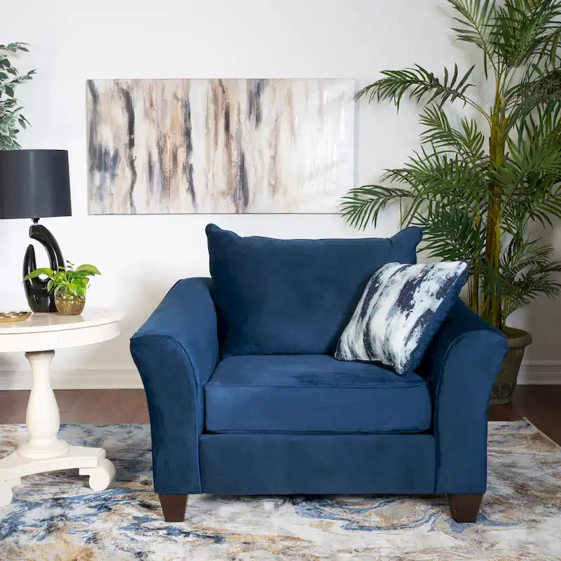 Set Sedia/Pouf in Tessuto con Schienale a Cuscino Blu Navy Roundhill Furniture Camero