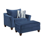 Set Sedia/Pouf in Tessuto con Schienale a Cuscino Blu Navy Roundhill Furniture Camero
